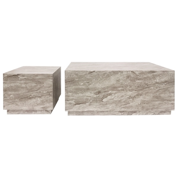 Zestaw 2 stolików kawowych Dice marmur szary - ACTONA